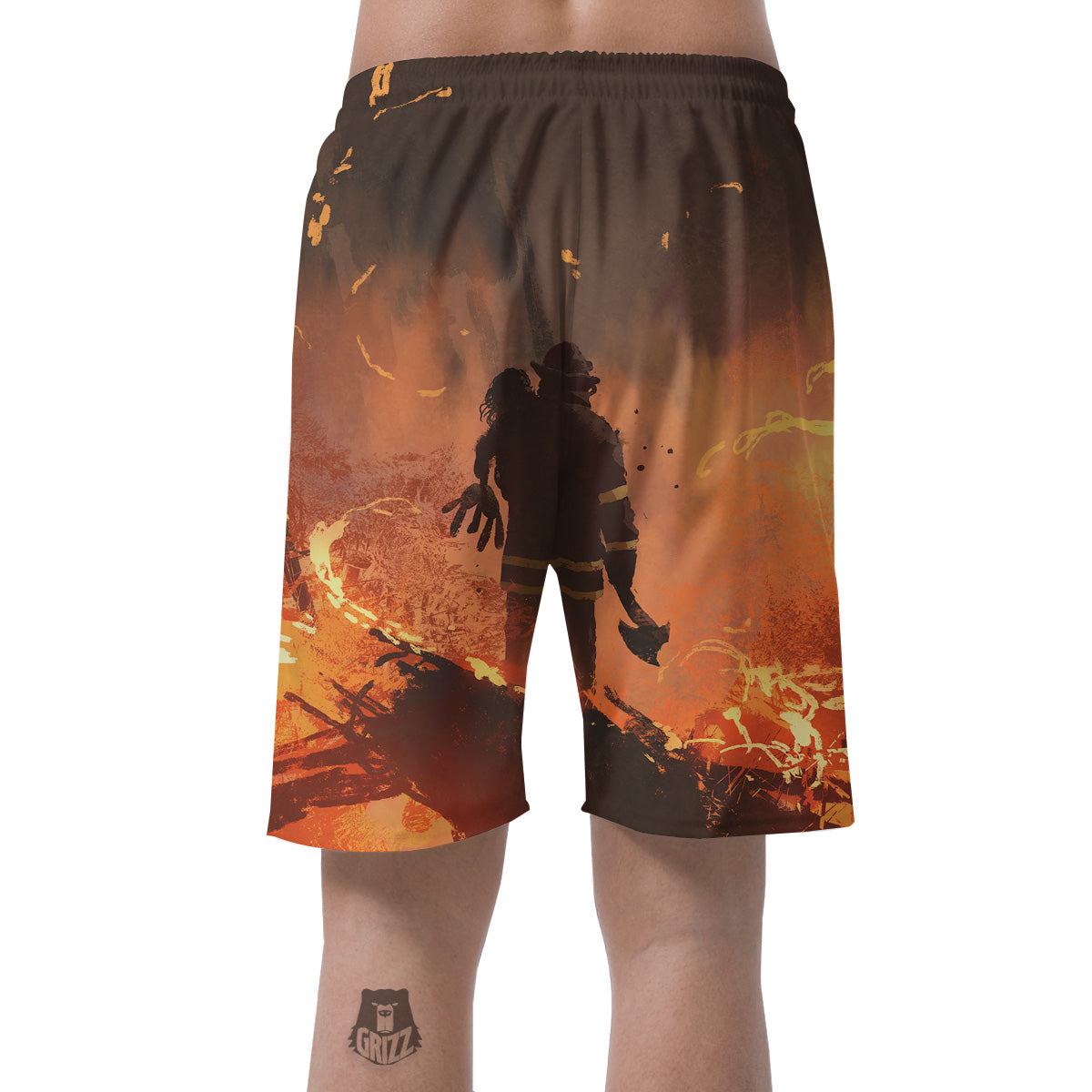 Painting Brave Firefighter Print Men's Shorts-grizzshop