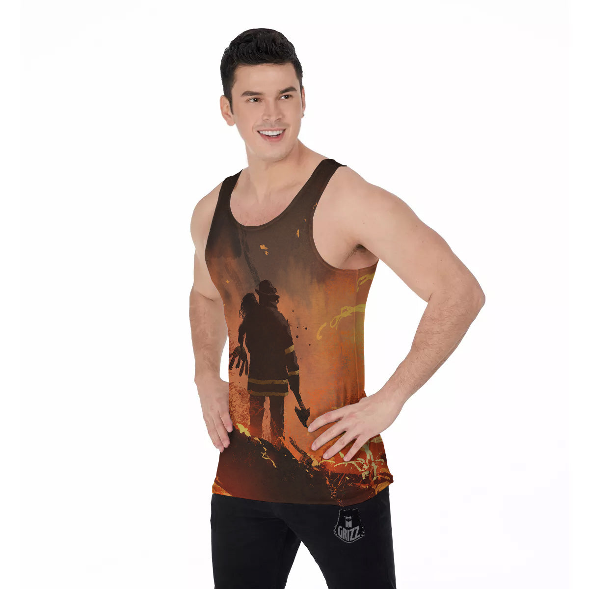 Painting Brave Firefighter Print Men's Tank Top-grizzshop