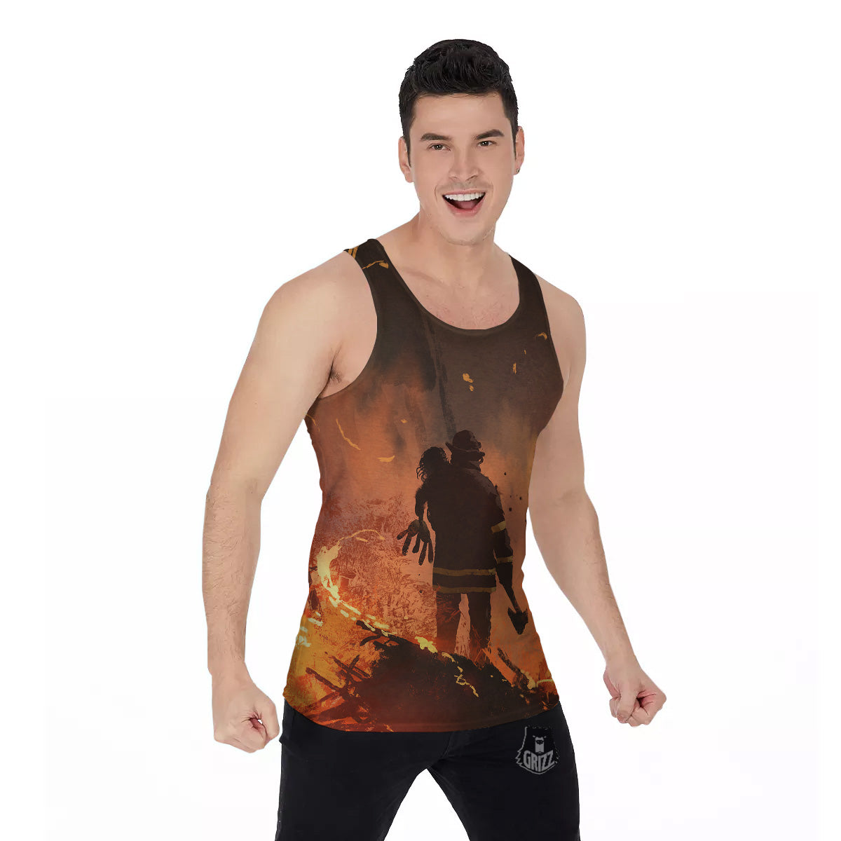 Painting Brave Firefighter Print Men's Tank Top-grizzshop