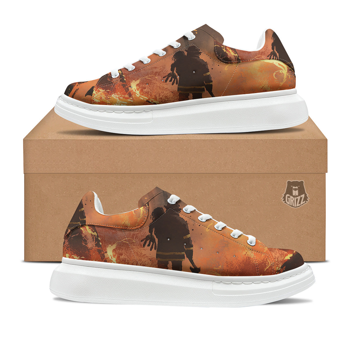 Painting Brave Firefighter Print Platform Shoes-grizzshop