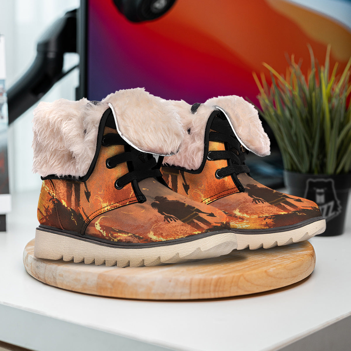 Painting Brave Firefighter Print Snow Boots-grizzshop