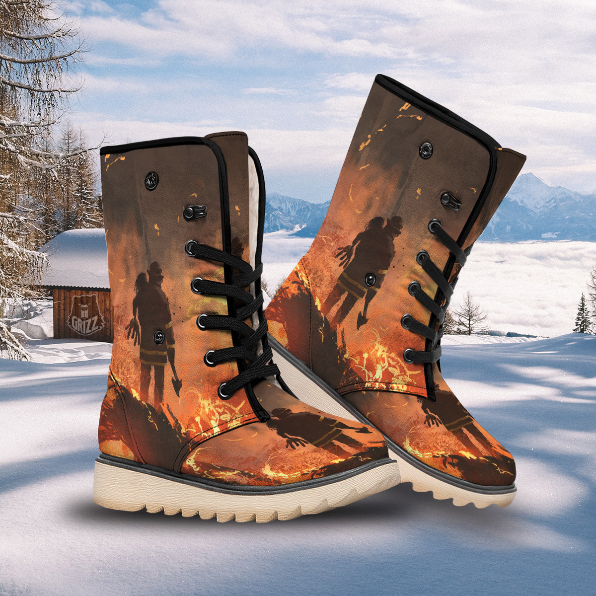 Painting Brave Firefighter Print Snow Boots-grizzshop