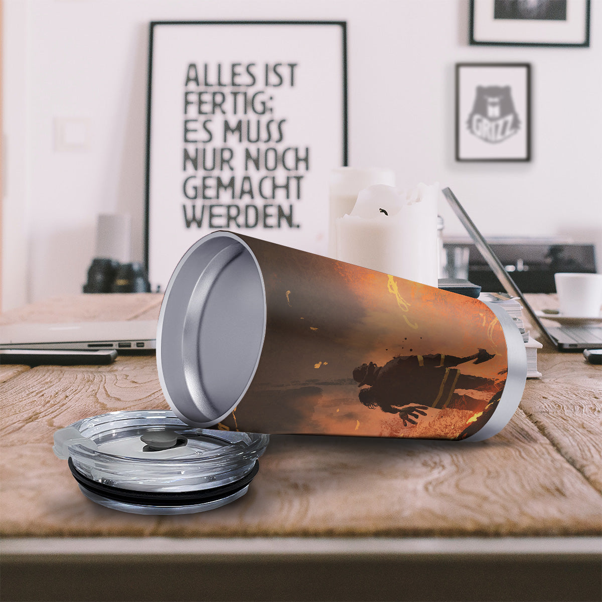 Painting Brave Firefighter Print Tumbler-grizzshop