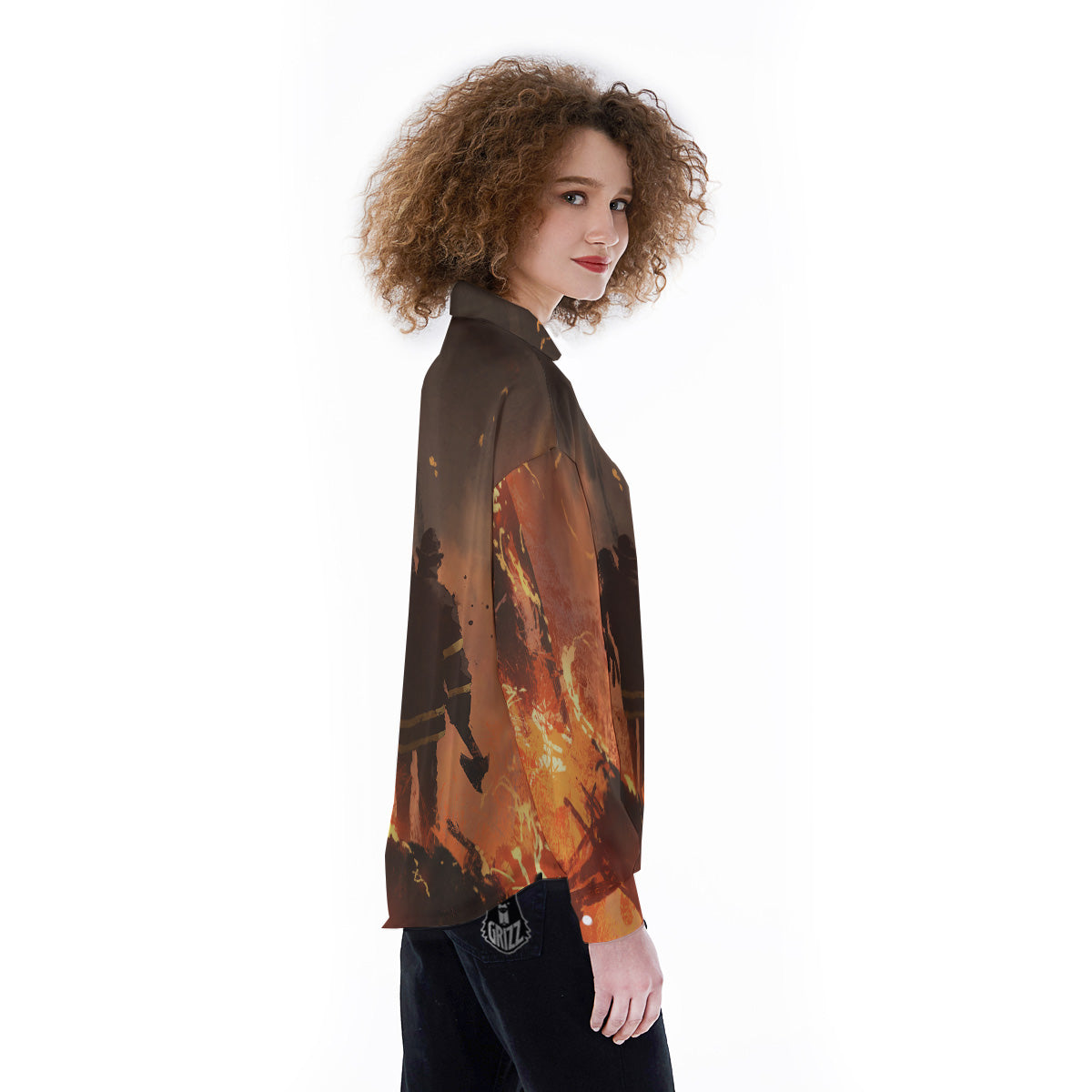 Painting Brave Firefighter Print Women's Long Sleeve Shirts-grizzshop