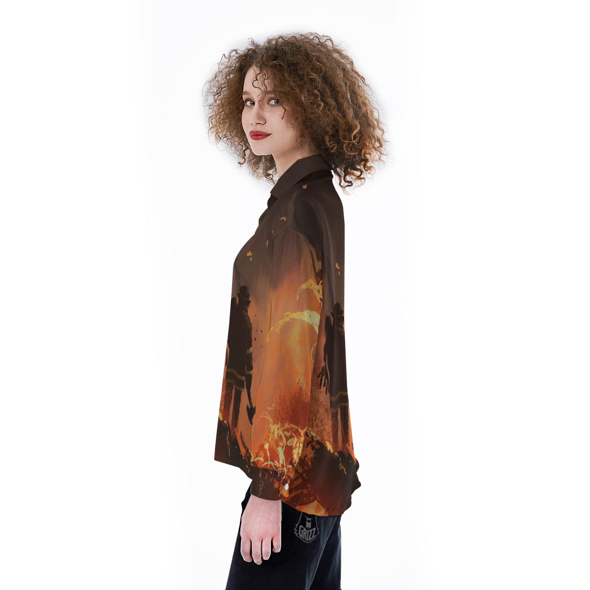 Painting Brave Firefighter Print Women's Long Sleeve Shirts-grizzshop