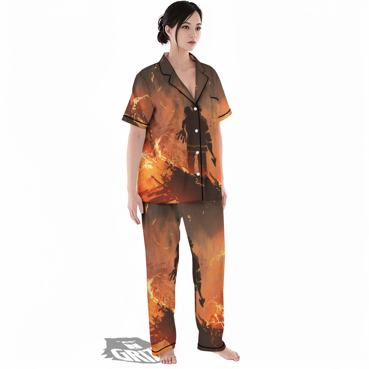 Painting Brave Firefighter Print Women's Pajamas Set-grizzshop