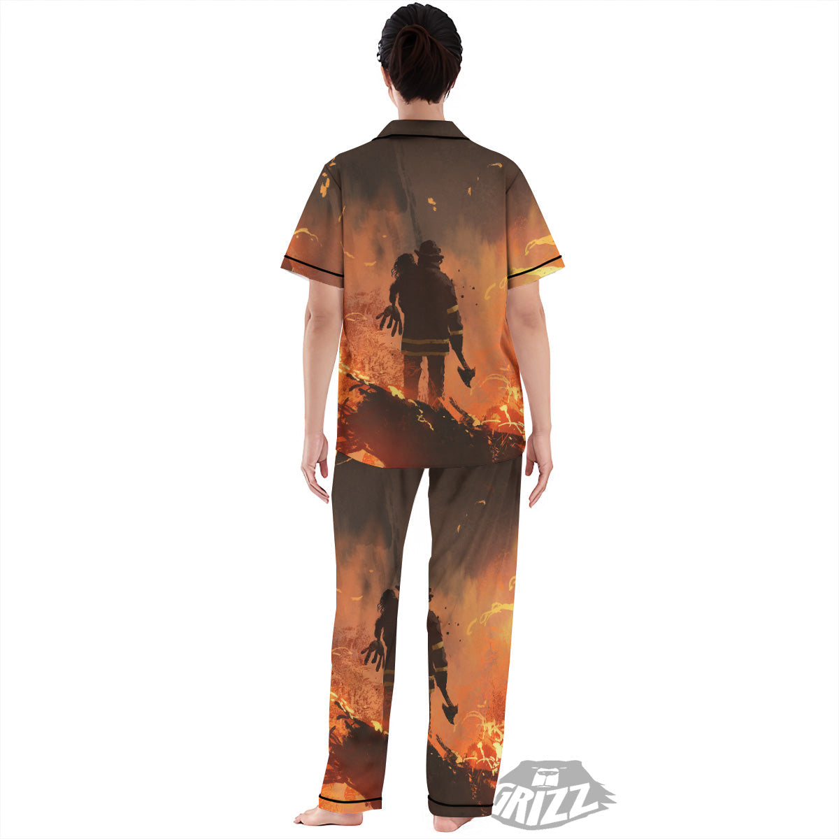Painting Brave Firefighter Print Women's Pajamas Set-grizzshop