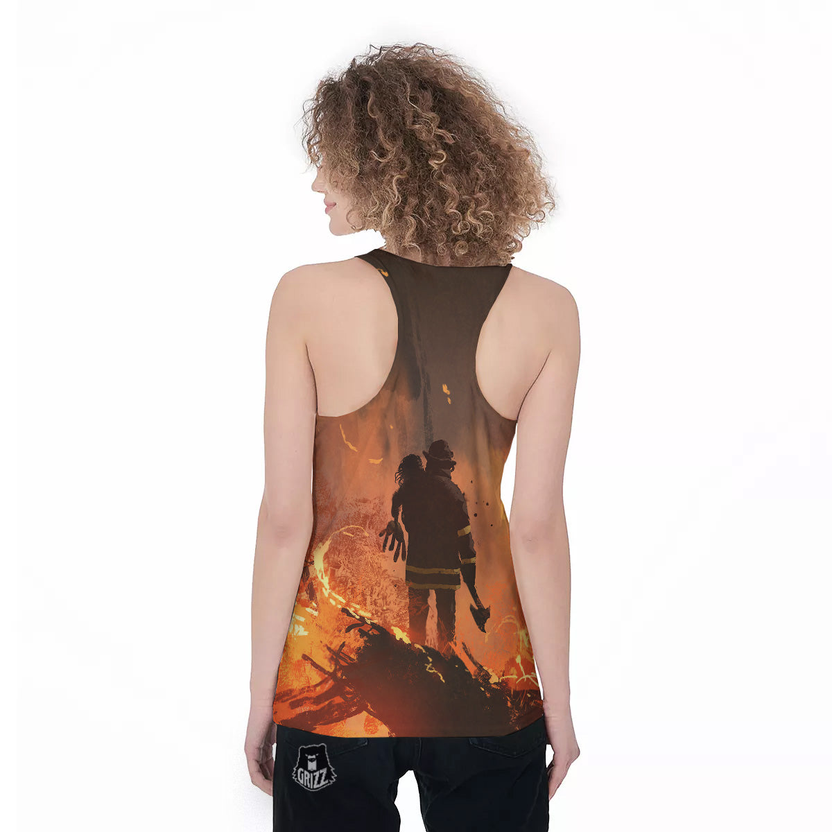 Painting Brave Firefighter Print Women's Racerback Tank Top-grizzshop