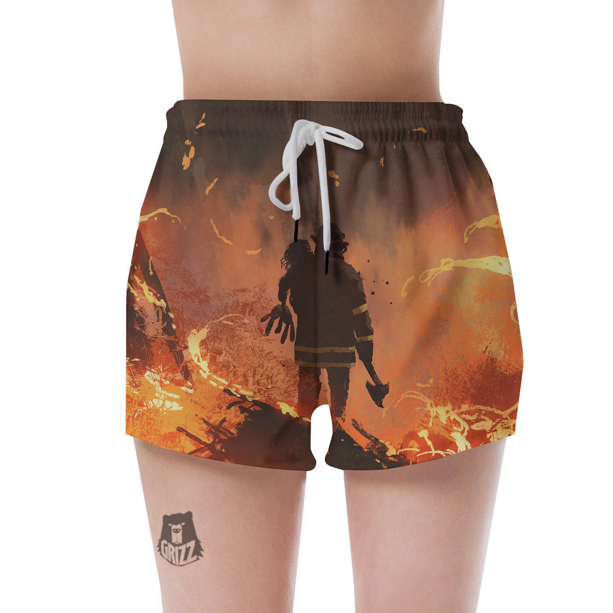 Painting Brave Firefighter Print Women's Shorts-grizzshop