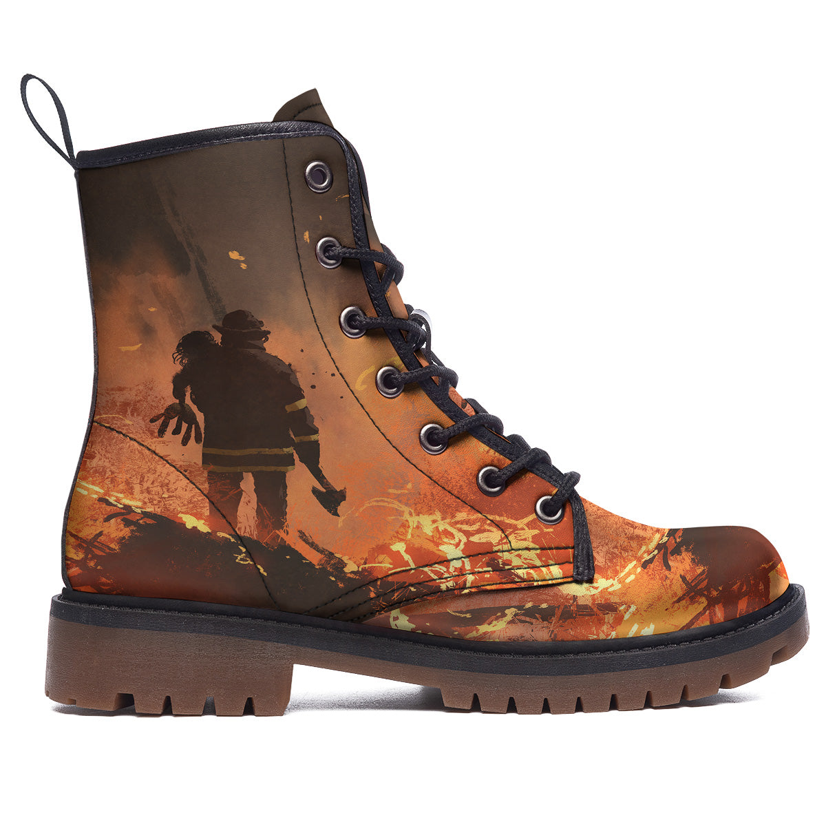Painting Brave Firefighter Print Work Boots-grizzshop