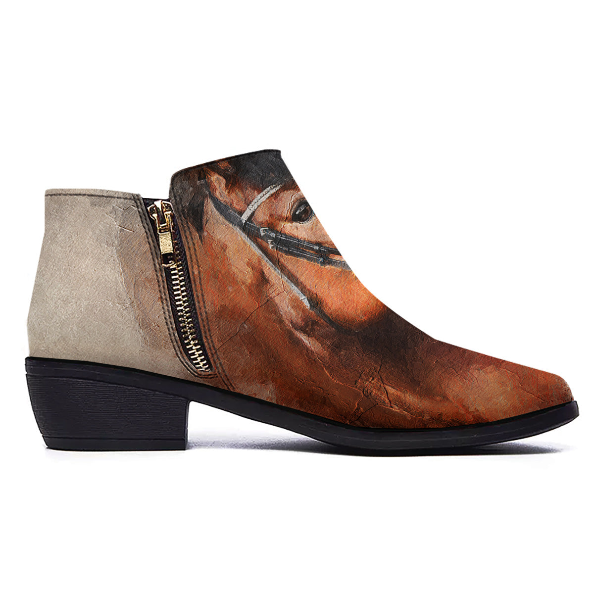 Painting Brown Horse Print Ankle Boots-grizzshop