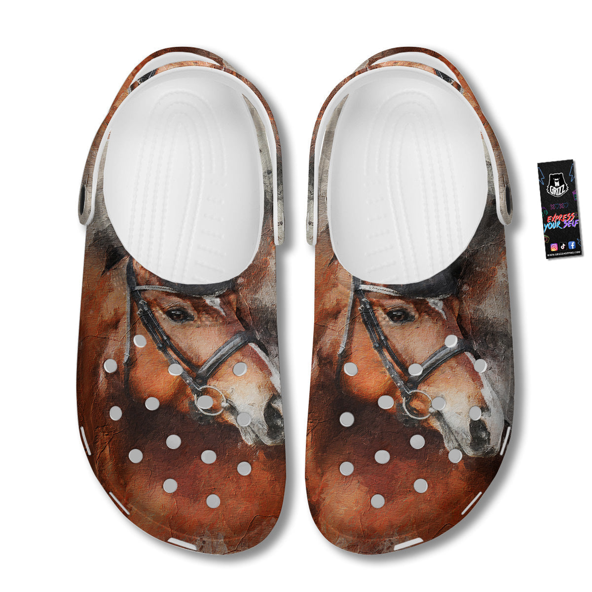 Painting Brown Horse Print Clog-grizzshop
