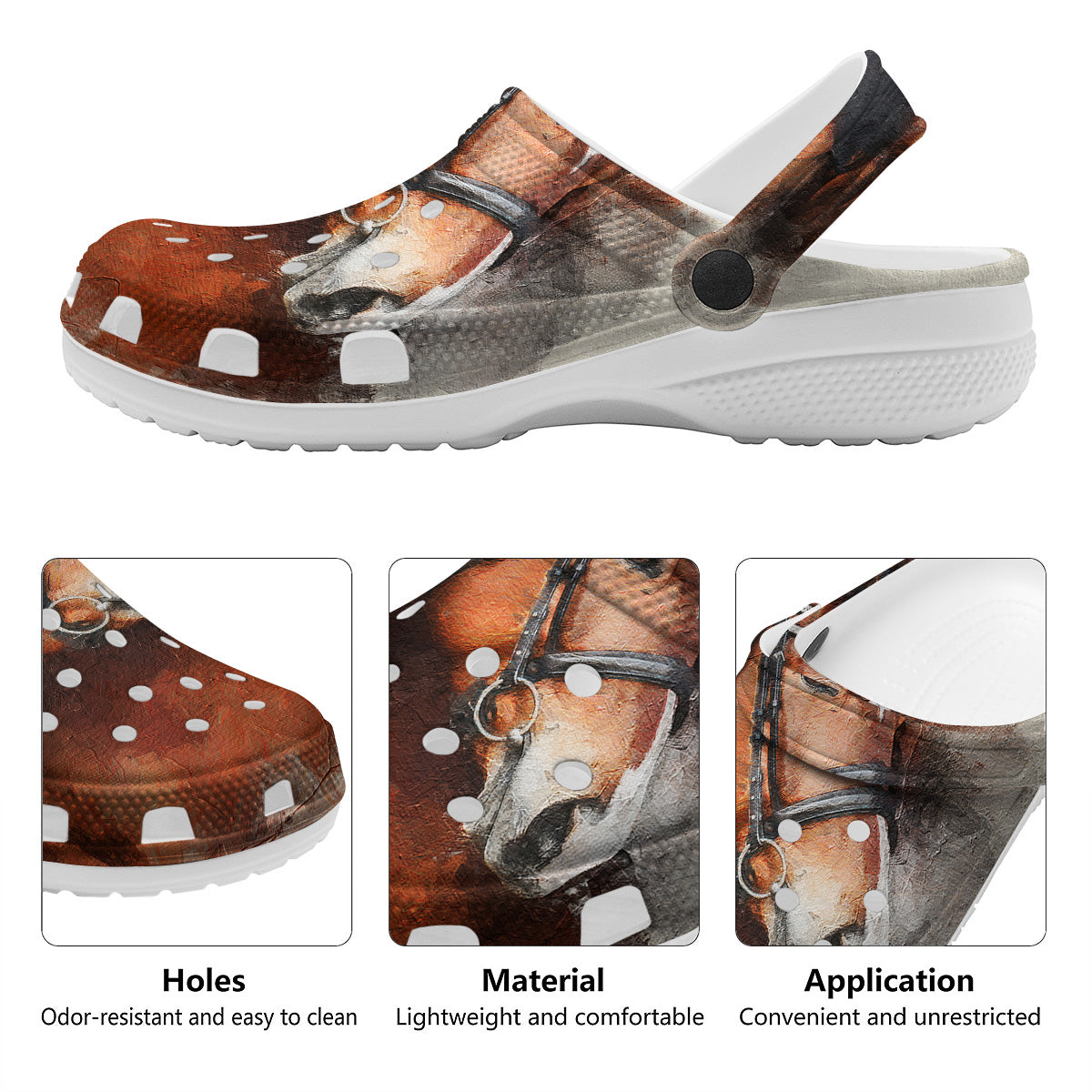 Painting Brown Horse Print Clog-grizzshop