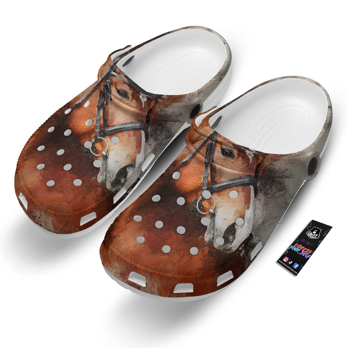Painting Brown Horse Print Clog-grizzshop