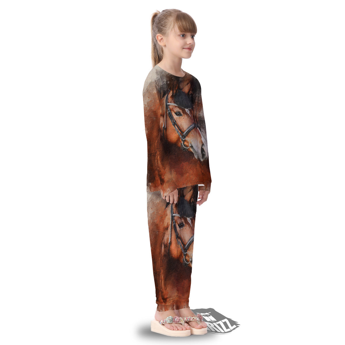 Painting Brown Horse Print Kid's Pajamas-grizzshop