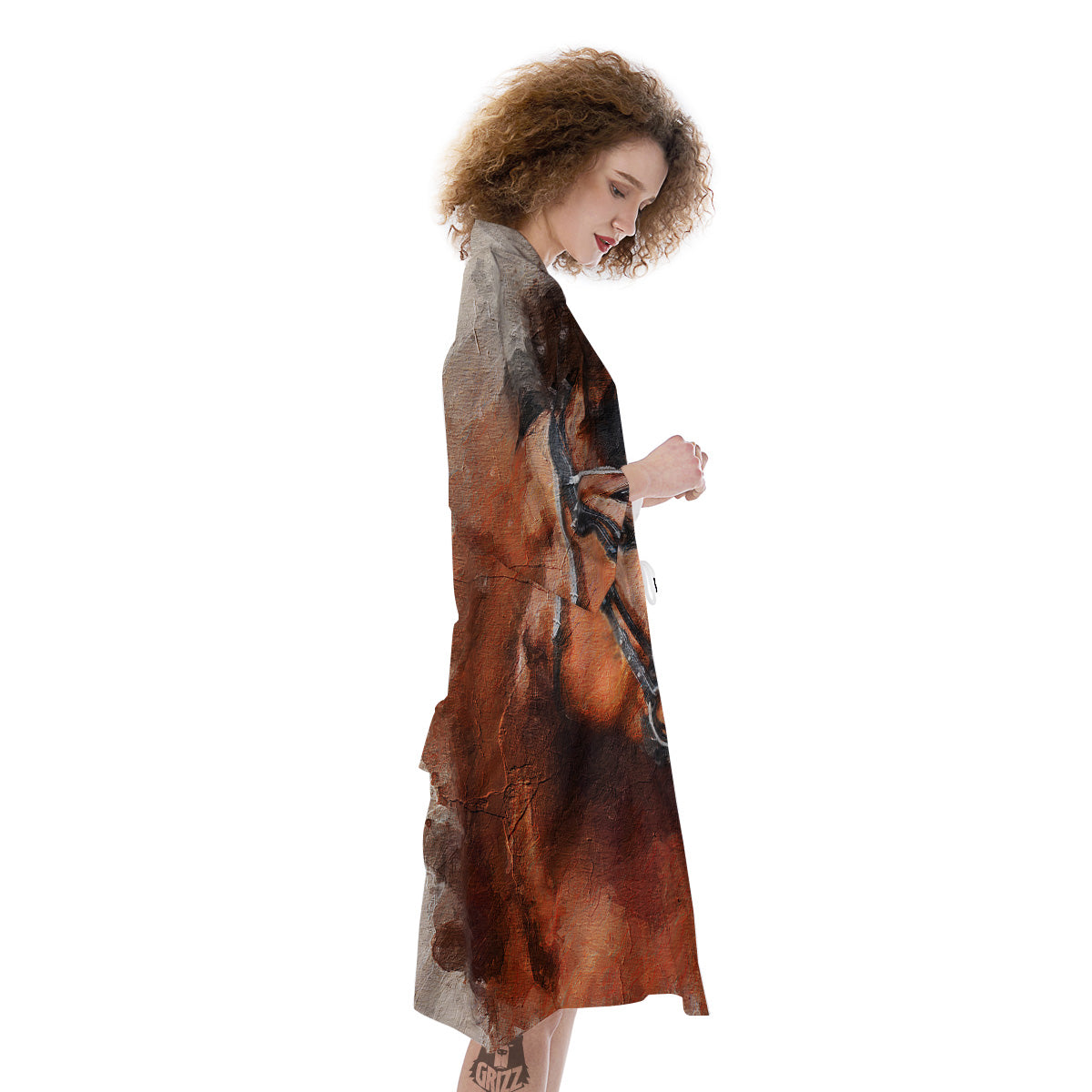 Painting Brown Horse Print Kimono-grizzshop