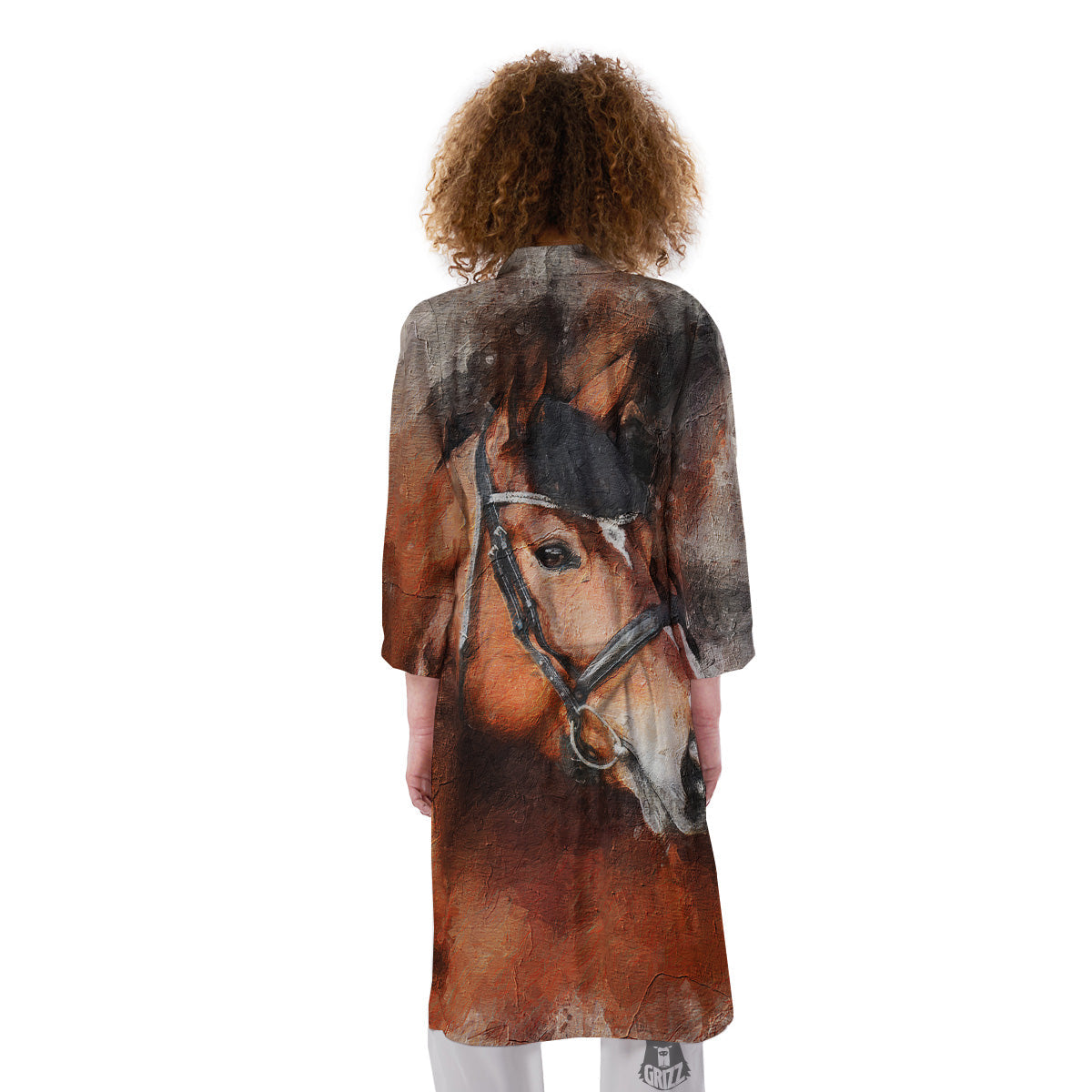 Painting Brown Horse Print Kimono-grizzshop