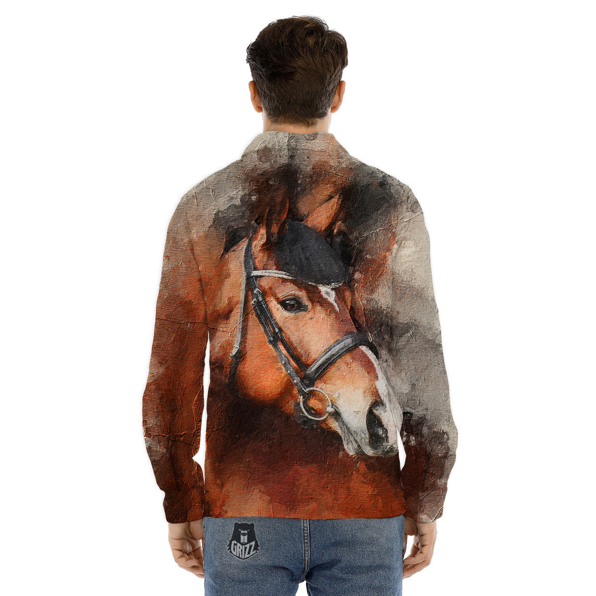 Painting Brown Horse Print Men's Dress Shirts-grizzshop