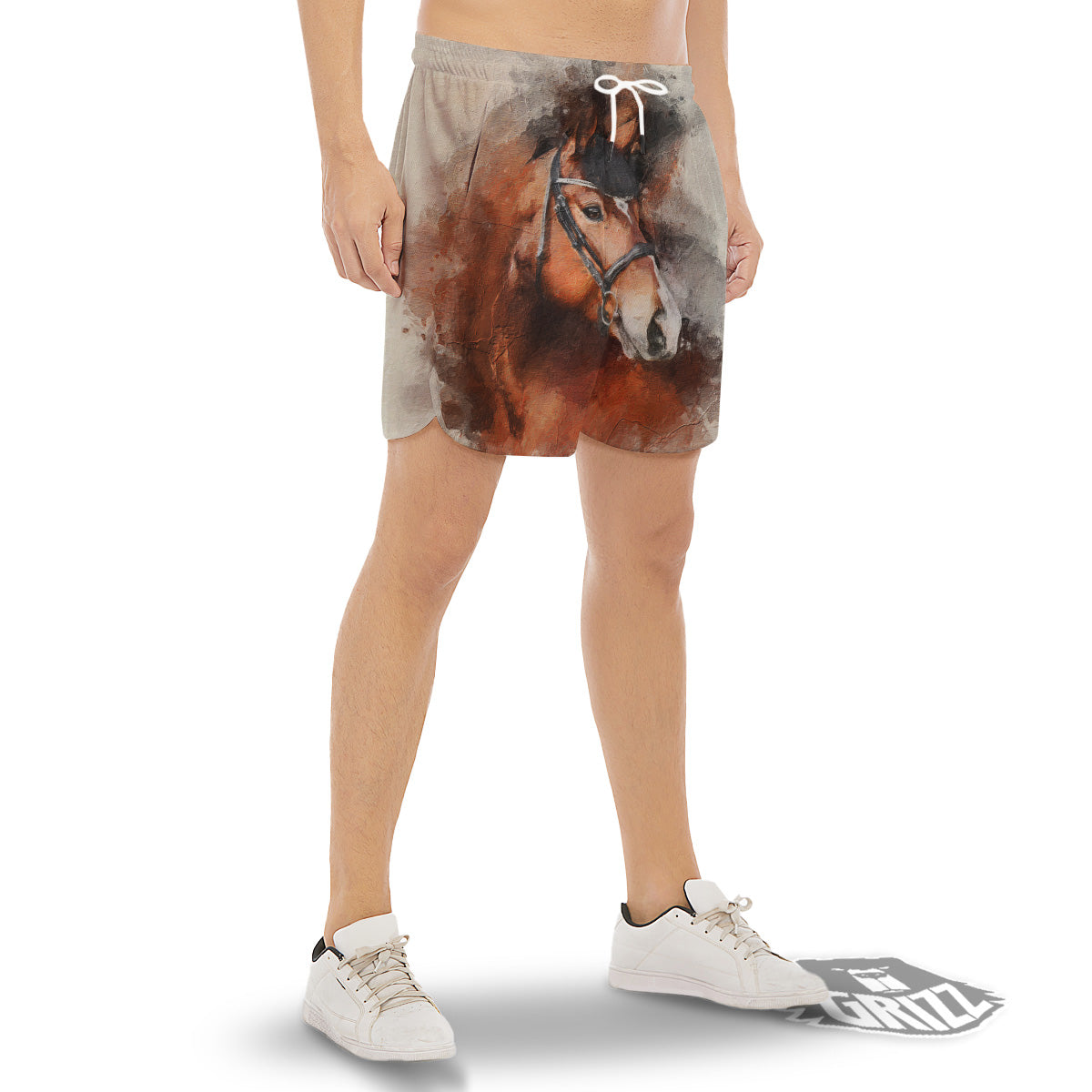 Painting Brown Horse Print Men's Gym Shorts-grizzshop