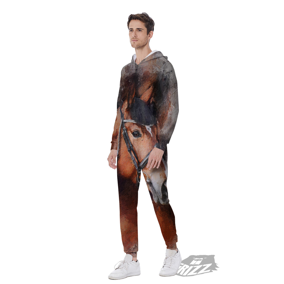 Painting Brown Horse Print Men's Jumpsuit-grizzshop
