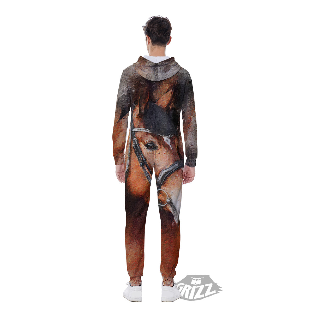 Painting Brown Horse Print Men's Jumpsuit-grizzshop