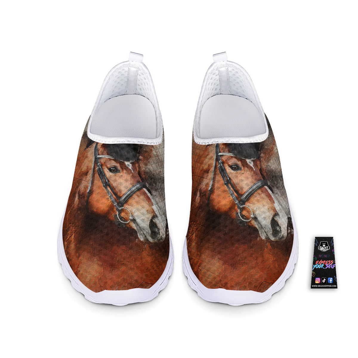 Painting Brown Horse Print Nurse Shoes-grizzshop