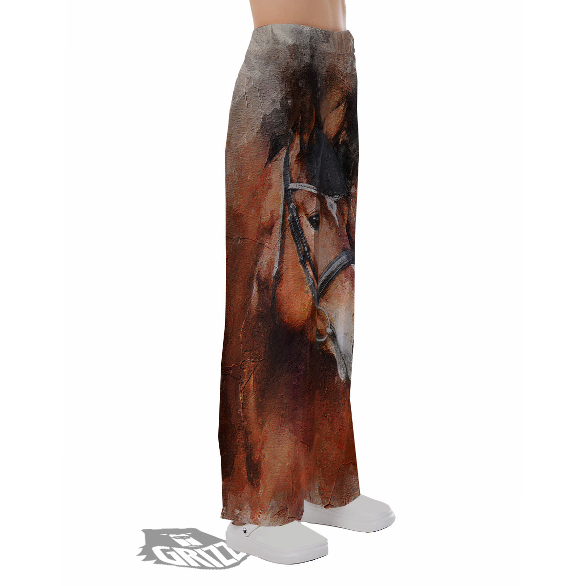Painting Brown Horse Print Pajama Pants-grizzshop