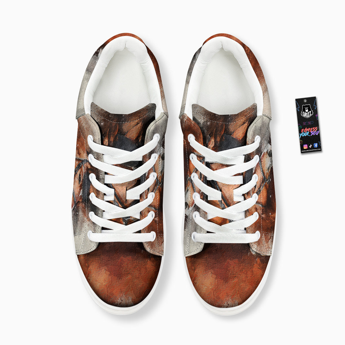 Painting Brown Horse Print Platform Shoes-grizzshop