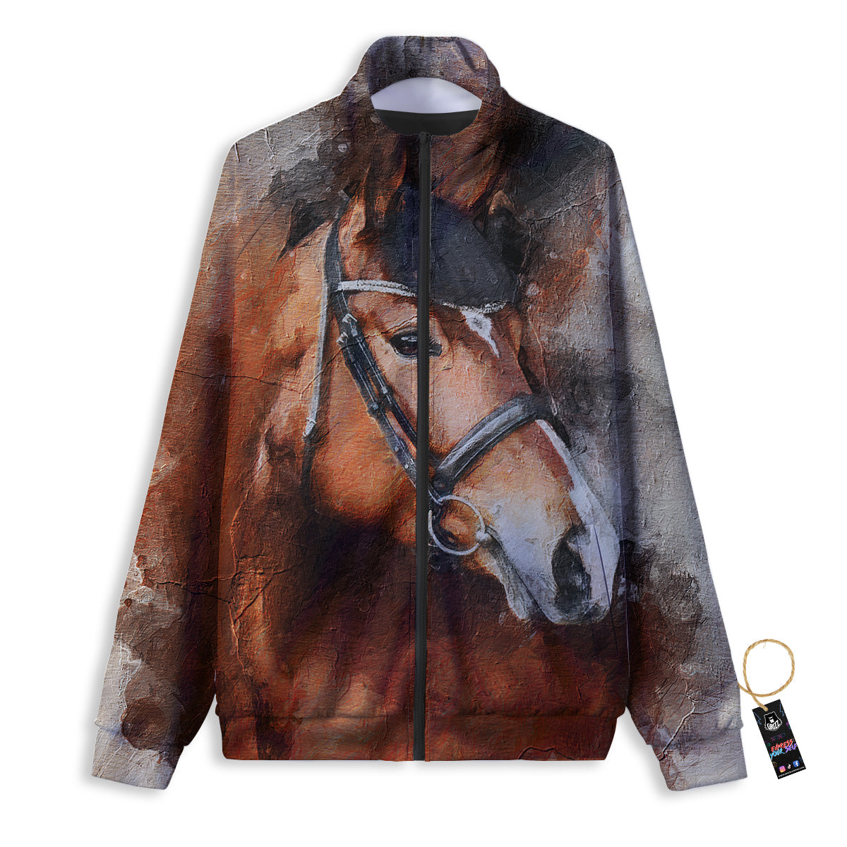 Painting Brown Horse Print Track Jacket-grizzshop