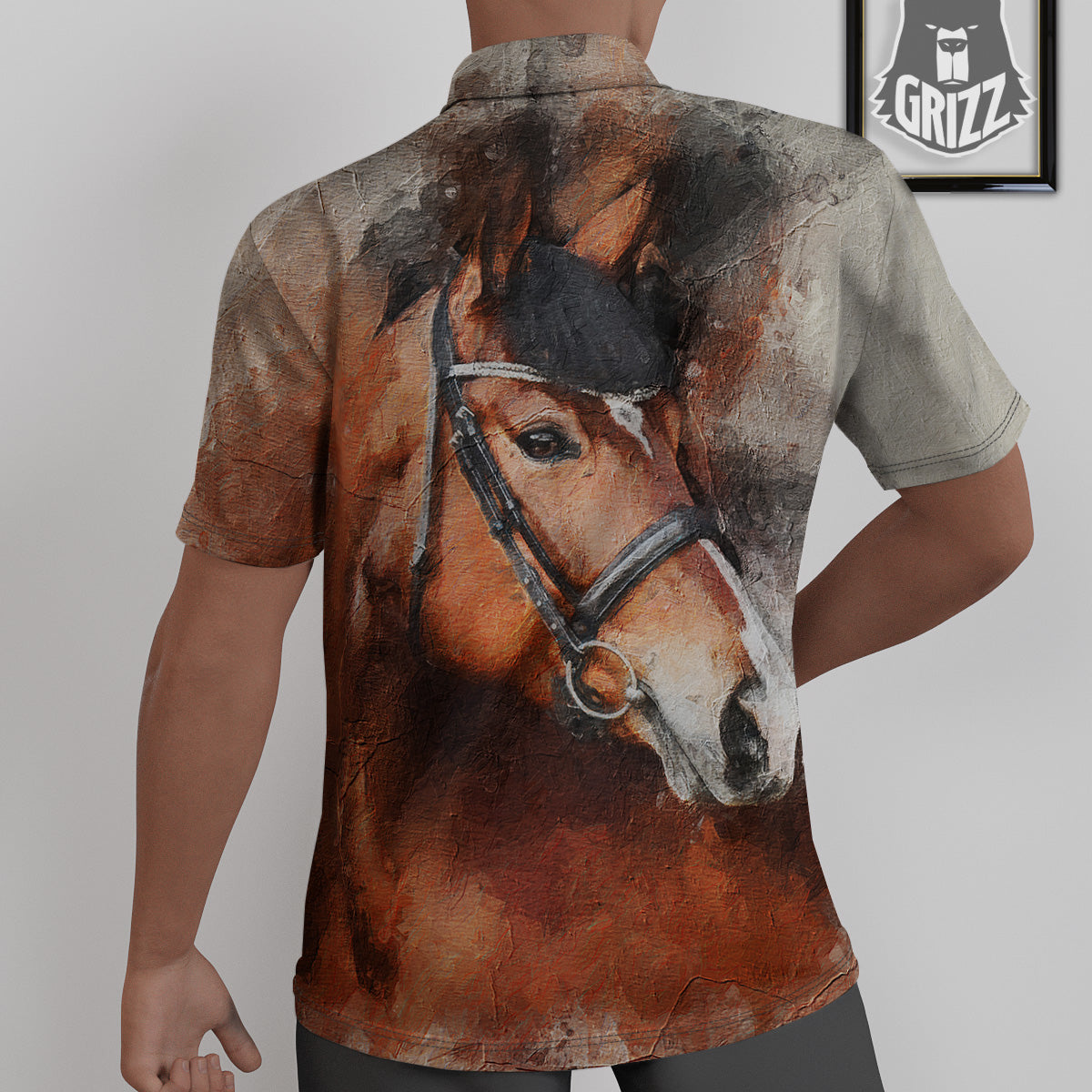 Painting Brown Horse Print Untucked Shirts-grizzshop