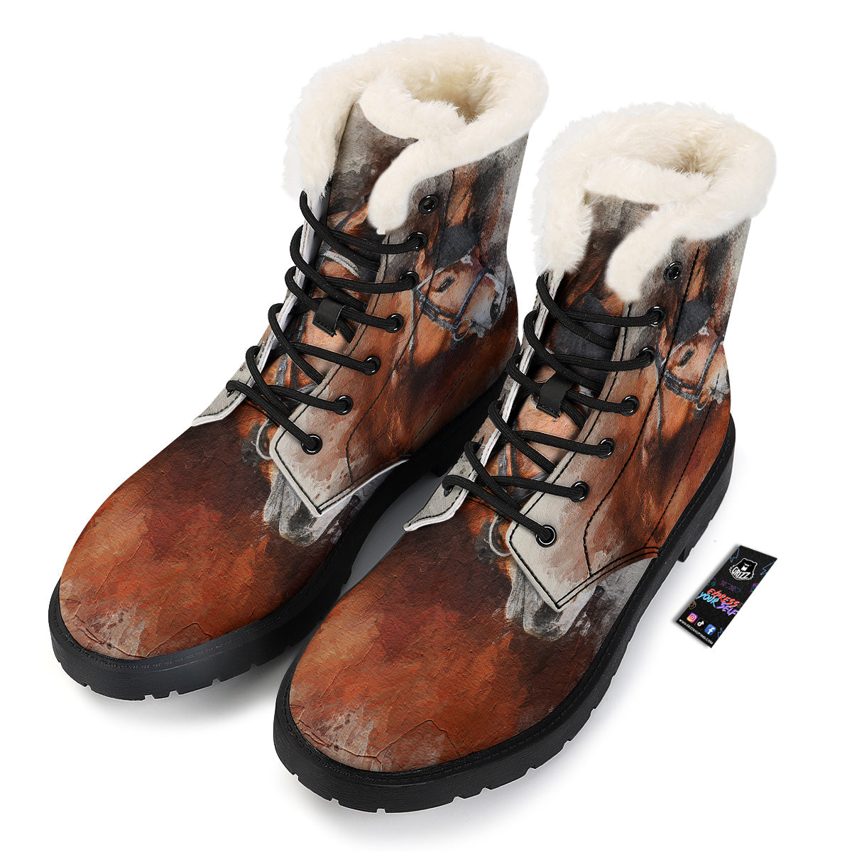Painting Brown Horse Print Winter Boots-grizzshop