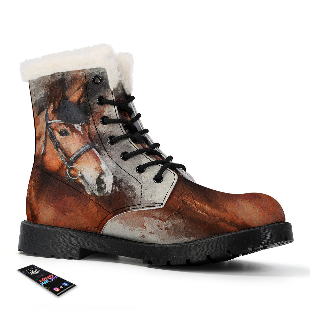 Painting Brown Horse Print Winter Boots-grizzshop