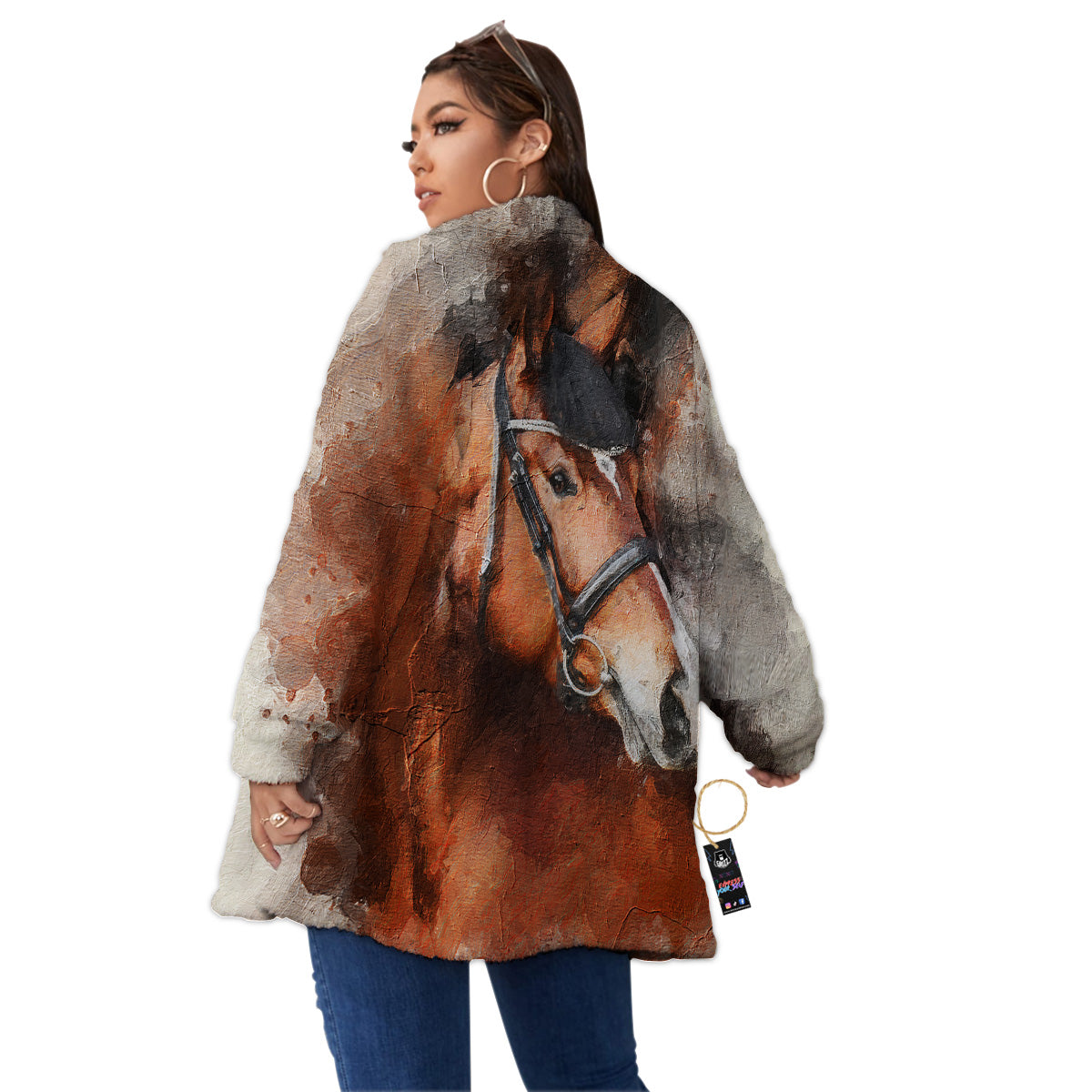 Painting Brown Horse Print Women's Sherpa Jacket-grizzshop