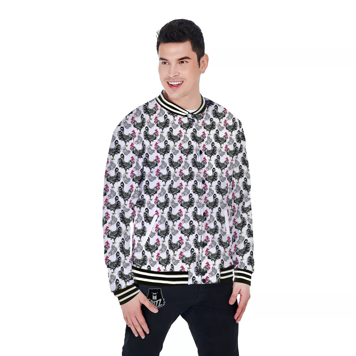 Painting Chicken Ink Print Pattern Baseball Jacket-grizzshop