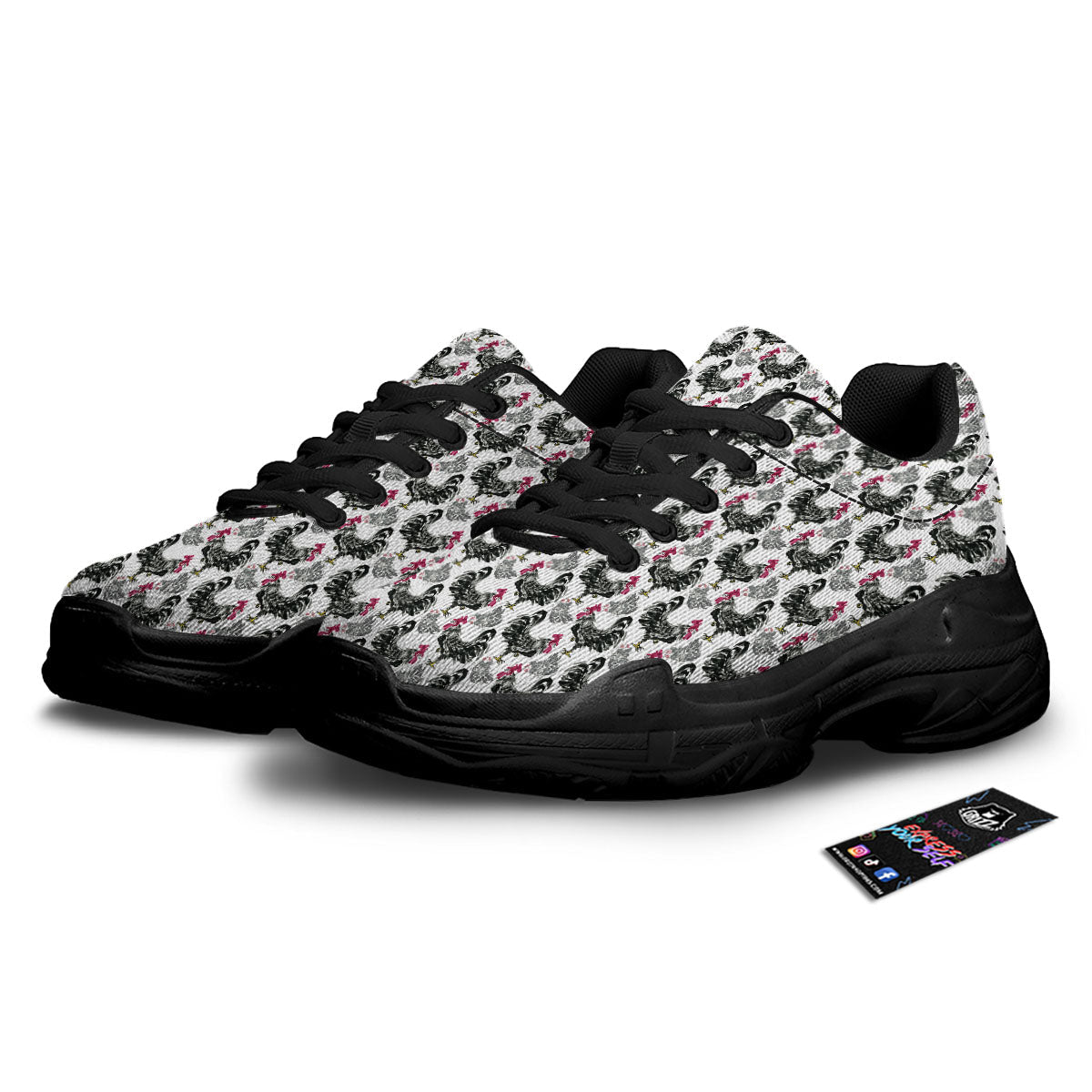 Painting Chicken Ink Print Pattern Black Chunky Shoes-grizzshop