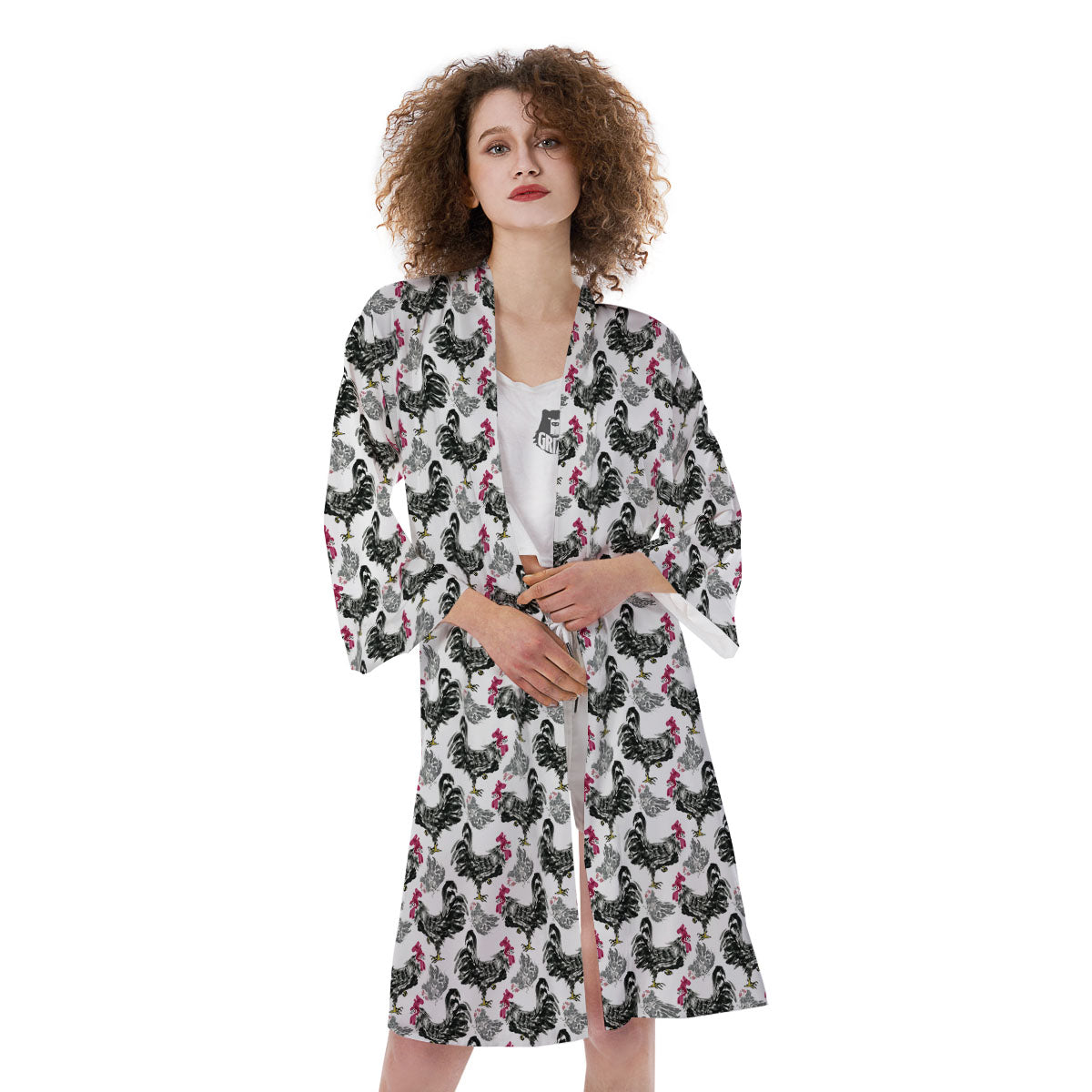 Painting Chicken Ink Print Pattern Kimono-grizzshop