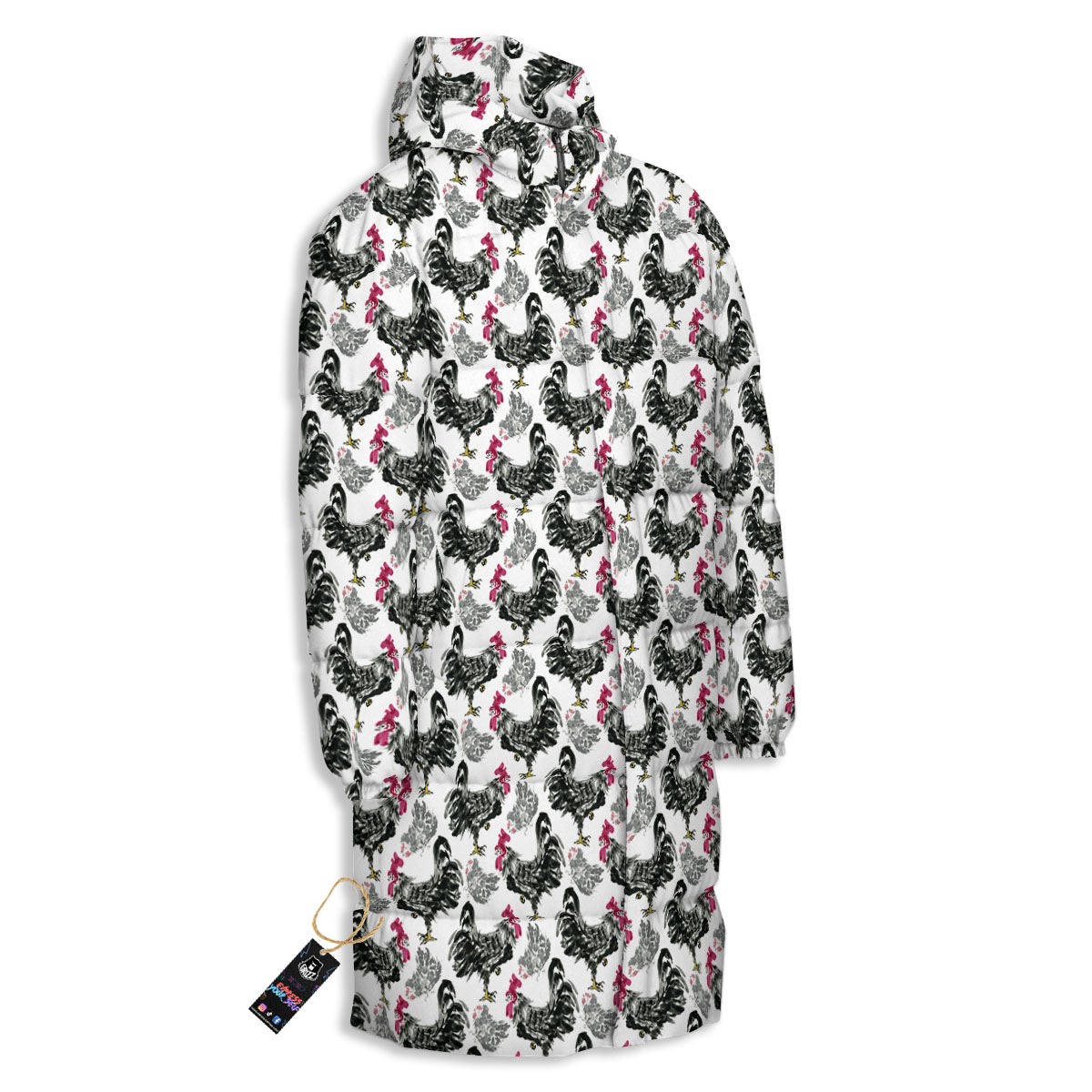 Painting Chicken Ink Print Pattern Long Down Jacket-grizzshop