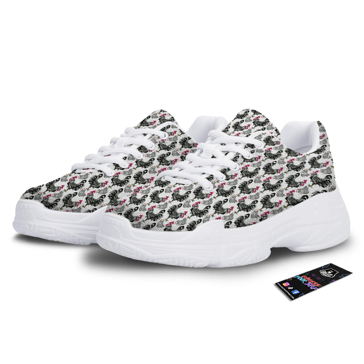 Painting Chicken Ink Print Pattern White Chunky Shoes-grizzshop