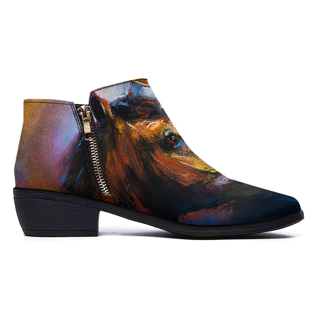 Painting Couple Horses Print Ankle Boots-grizzshop