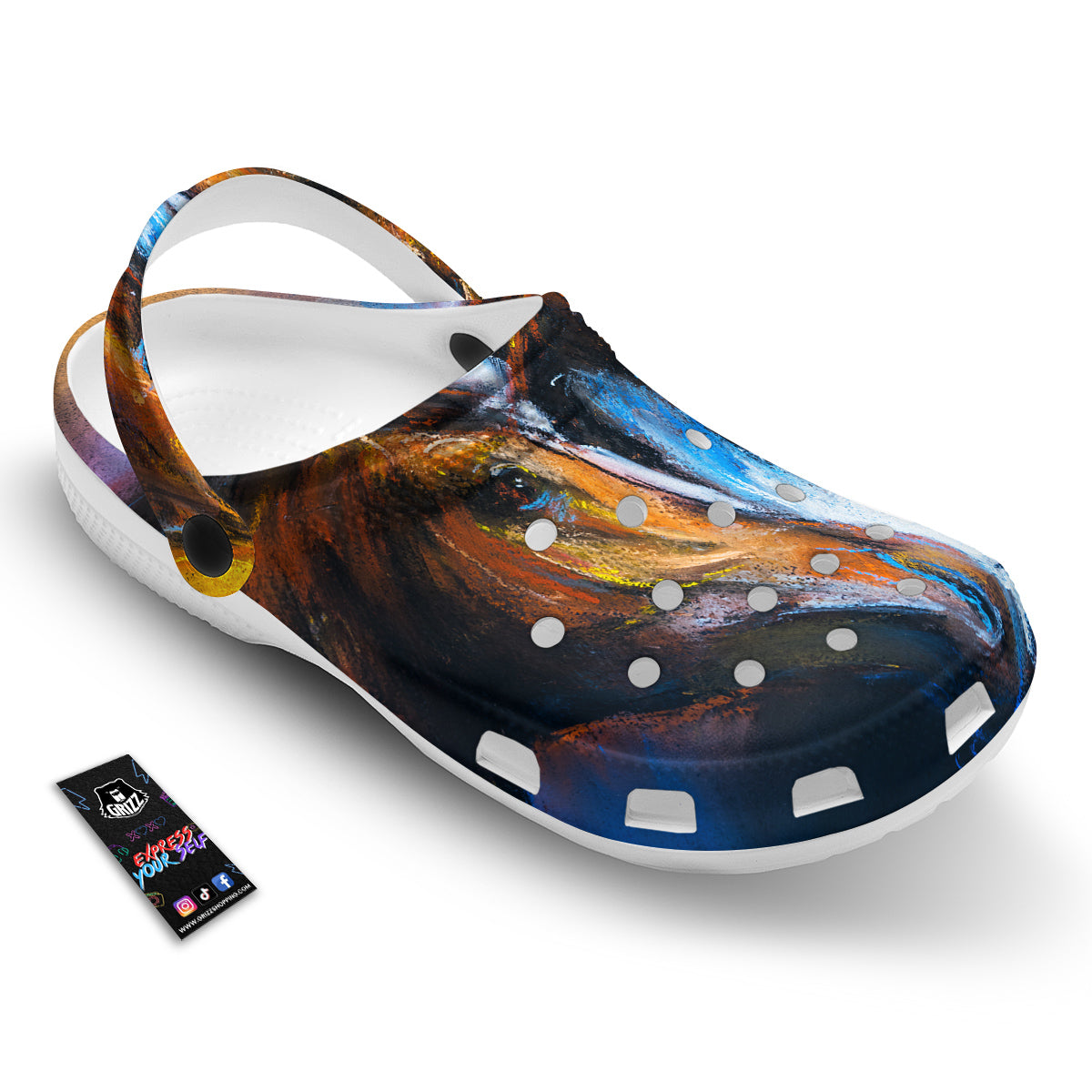 Painting Couple Horses Print Clog-grizzshop