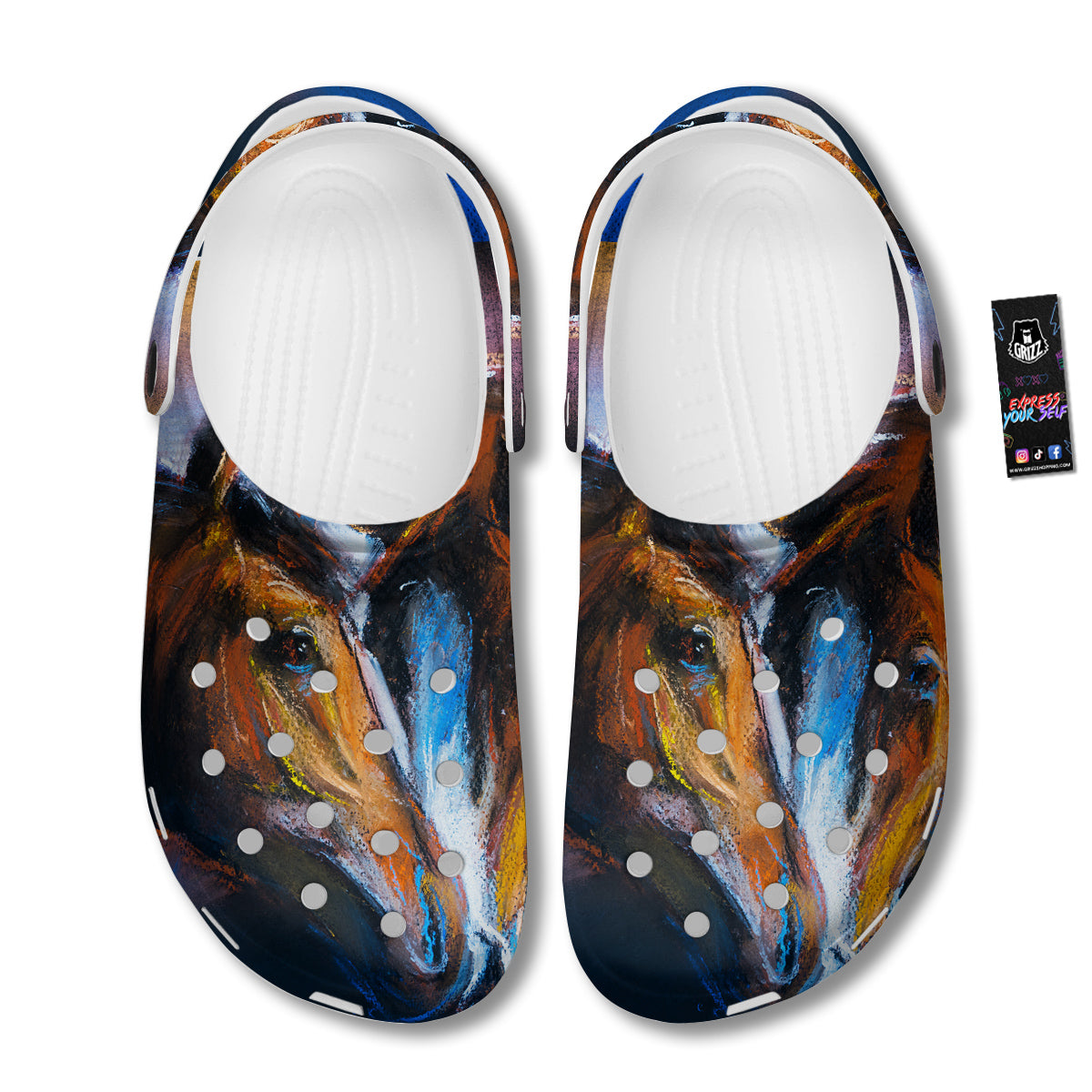 Painting Couple Horses Print Clog-grizzshop