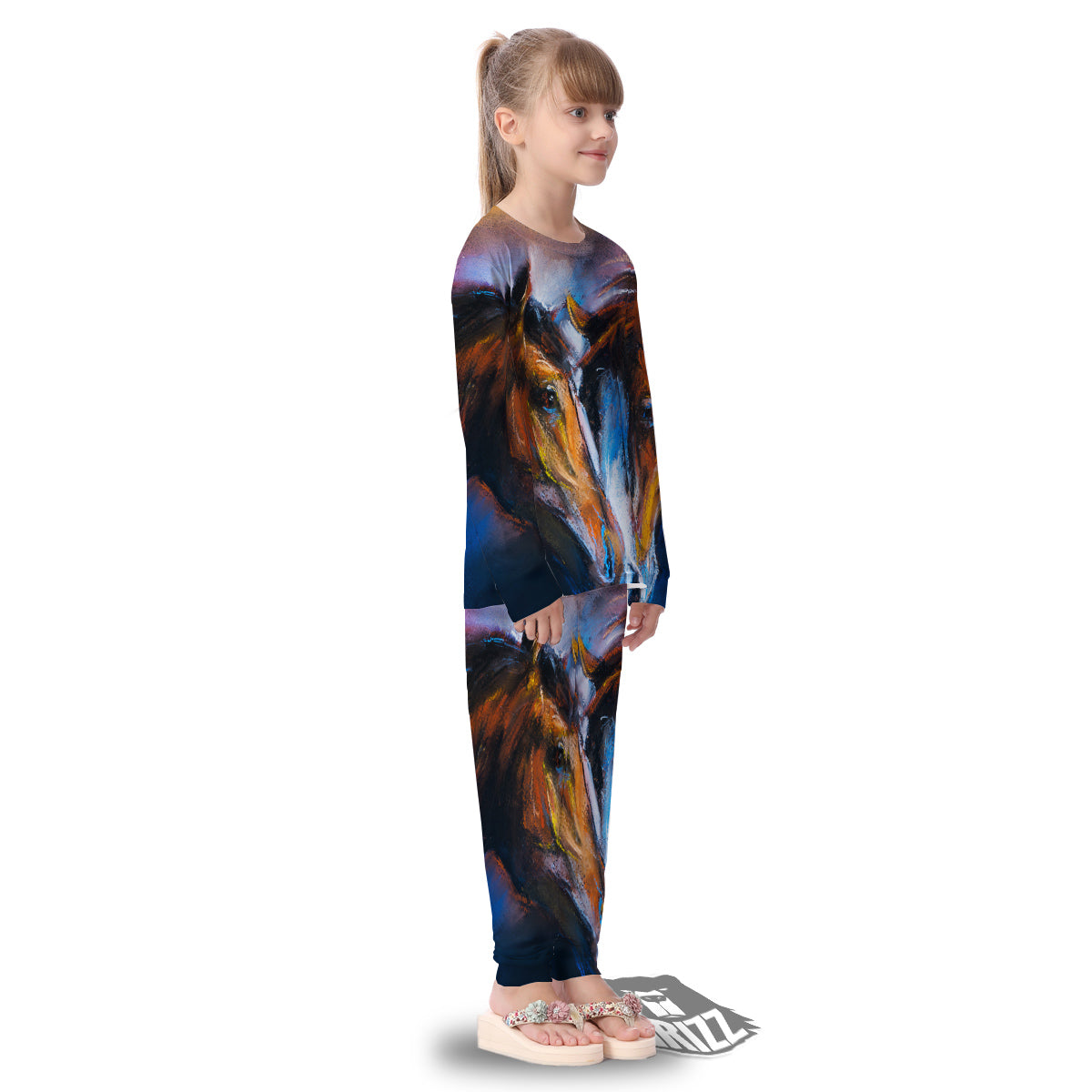 Painting Couple Horses Print Kid's Pajamas-grizzshop