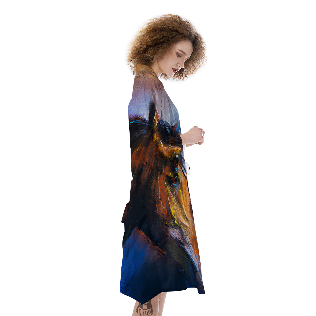 Painting Couple Horses Print Kimono-grizzshop