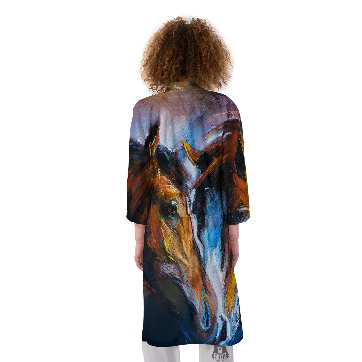 Painting Couple Horses Print Kimono-grizzshop