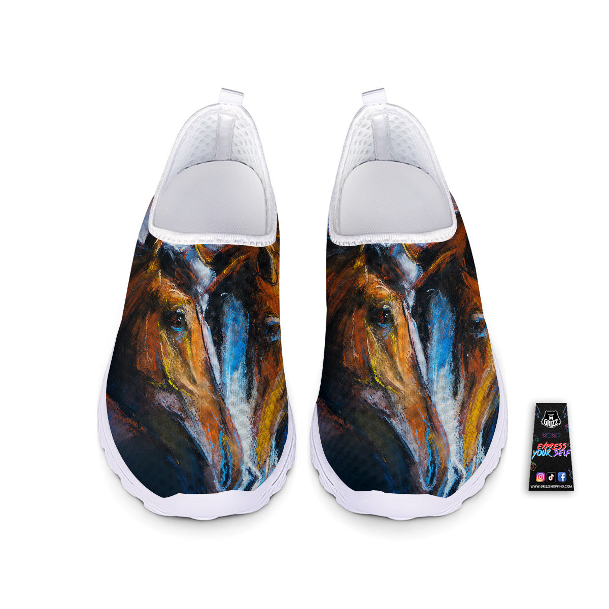 Painting Couple Horses Print Nurse Shoes-grizzshop