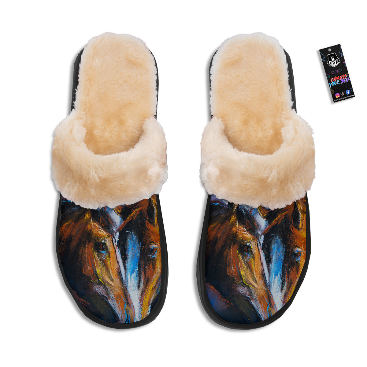 Painting Couple Horses Print Slippers-grizzshop