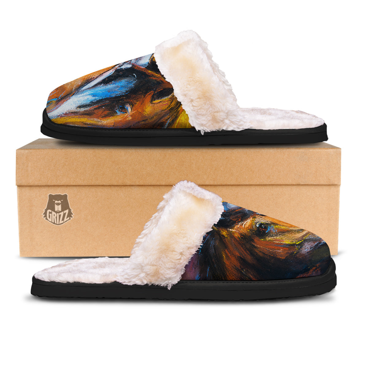 Painting Couple Horses Print Slippers-grizzshop
