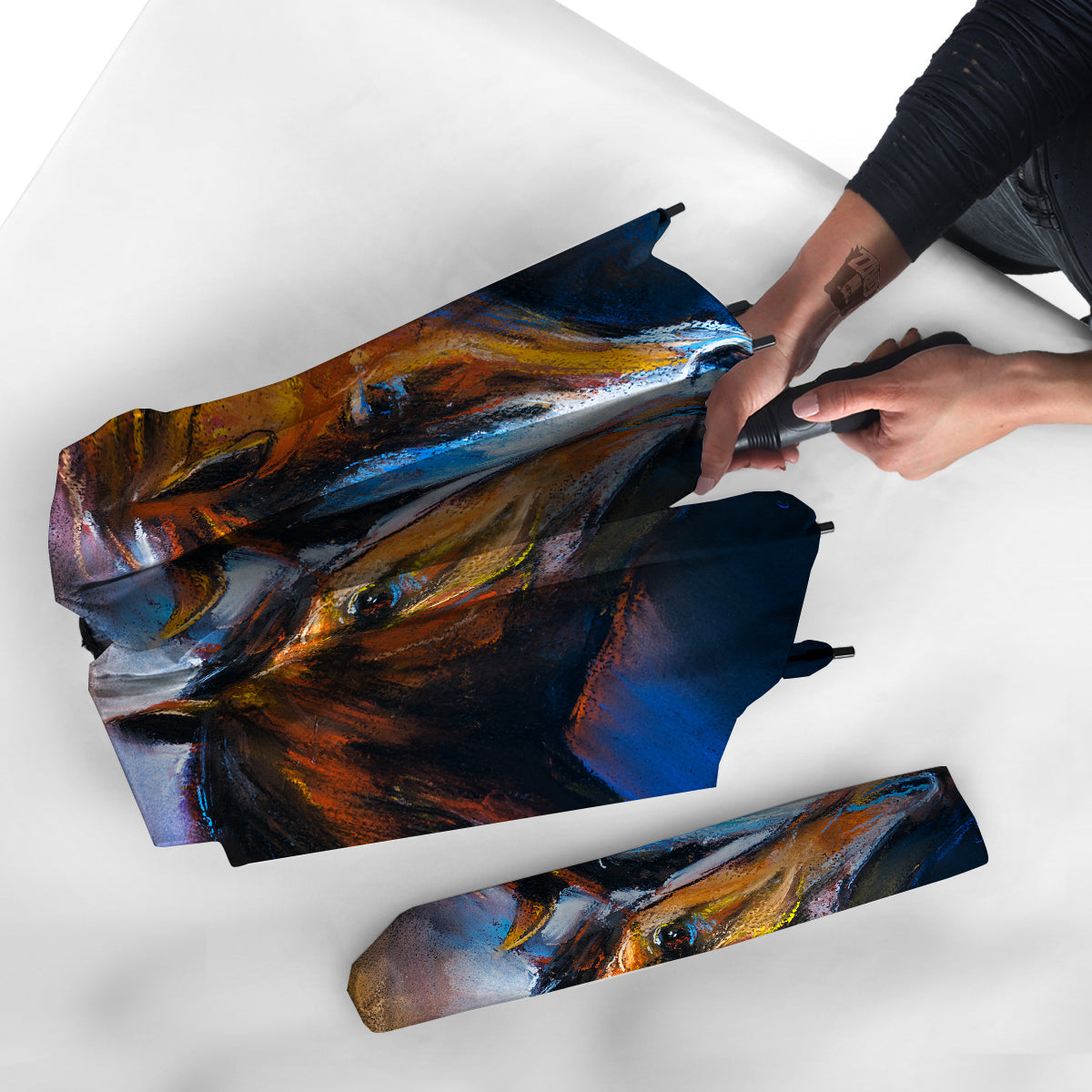 Painting Couple Horses Print Umbrella-grizzshop