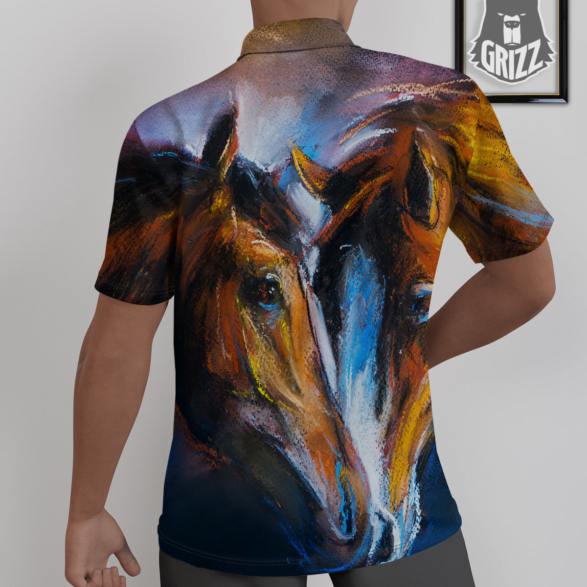 Painting Couple Horses Print Untucked Shirts-grizzshop