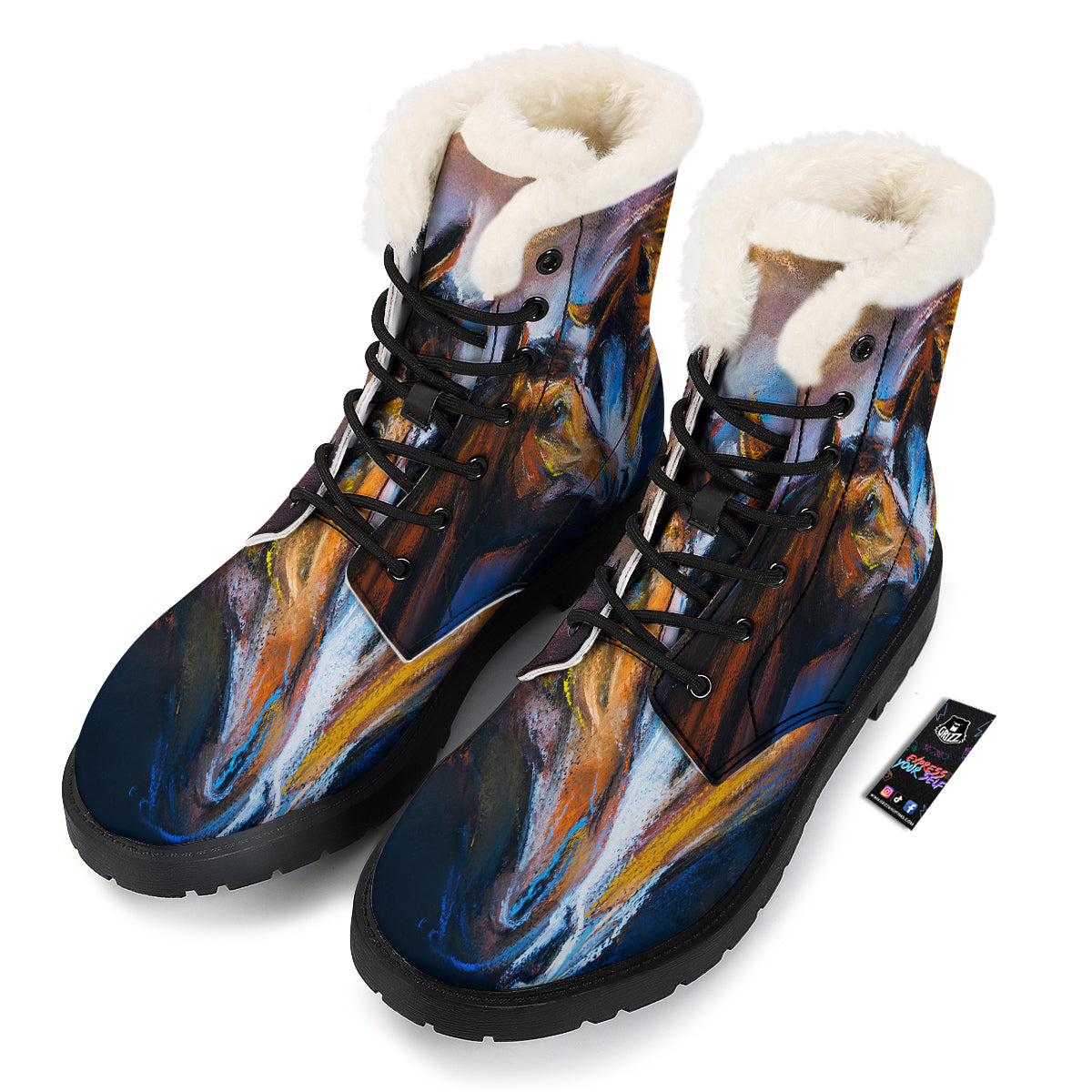 Painting Couple Horses Print Winter Boots-grizzshop